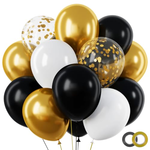 RUBFAC Black and Gold Balloons 12 Inch New Year Birthday Graduation Party