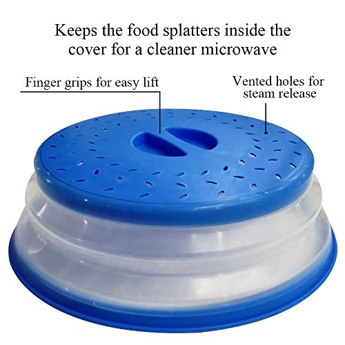 Ouzifish Microwave Plate Cover 10.5 Inch Collapsible Food Plate Lid Cover - Bpa Free, Easy Grip, Microwave Plate Guard Lid With Steam Vent & Colander Strainer For Fruit  (Sky Blue) #TOP2