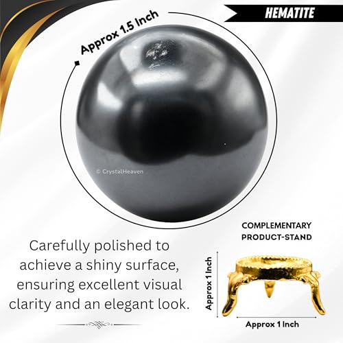 Image of Certified Hematite Crystal Ball for Meditation - Premium Crystal Vastu Items for Home and Feng Shui Items for Good Luck - Ideal for Pooja Supplies and Spiritual Practices (1.5 inch Inch)