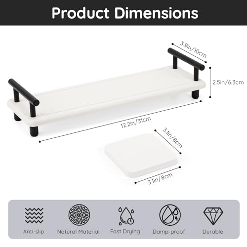 Image of Segbeauty 12x4in Instant Drying Stone Sink Tray, Water Absorbent Diatomaceous Earth Tray with Coasters, Quick Dry Stone Vanity Trays Bathroom Sink Organizer Countertop Sink Caddy for Soap Dispenser