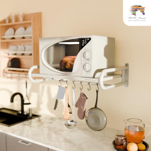 Image of Saifix Microwave Stand For Kitchen | Wall Mounted | Oven Stand | Dish Rack | Pot Racks | Utensil Organiser | Printer Shelf | Fax Rack (60 L x 40 W x 18 H CM's, OS-09, White)