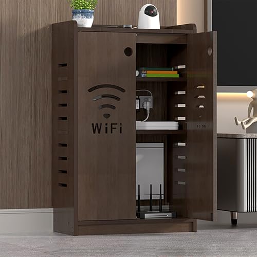 Mueble para router contra el desorden de cables con estantes para módem de salón 2