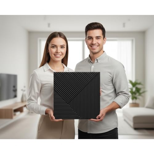 Image of Kayra Decor Wall Panels for Bedroom - PVC Fluted Design Black Color 19.7 inch x 19.7 inch (Pack of 40) - Covers 107.80 Sq. Ft.