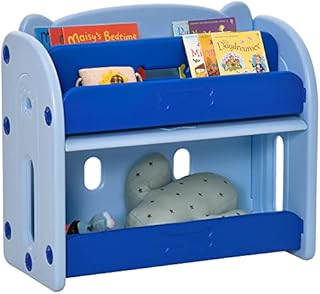 HOMCOM Kids Toy Storage Organizer Bookshelf Unit with 2-layer Storage Rack Box with Flip Lid for Bedroom Playroom Living Room Nursery Blue