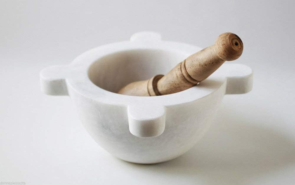 CBAM Marble White Mortar & Wood Pestle 10cm (White)