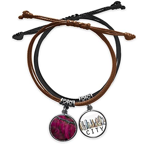 Bracelet corde plante à feuilles rouges et cuir de qualité supérieure style Sidi