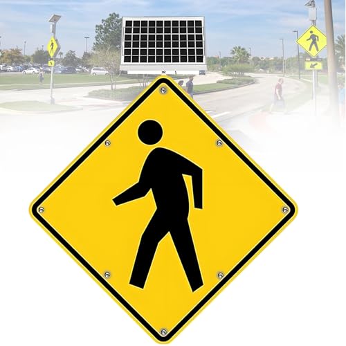 Solar LED Traffic Warning Light for Pedestrian Crossing - Flashing Sign with 16 LEDs, Rust-Proof & Reflective Film, 30-inch Safety Alert Device - 1 Set