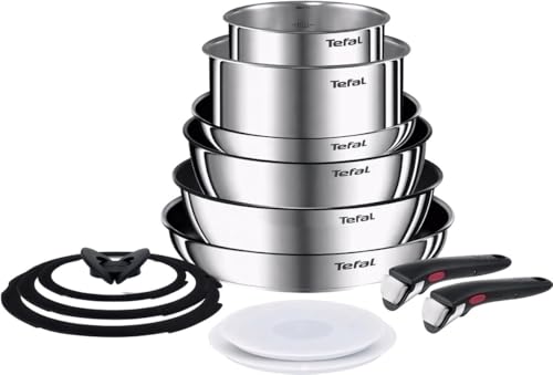 Tefal Ingenio Preference ON Set di pentole e padelle, 13 pezzi, impilabili, manico rimovibile, salvaspazio, antiaderente, a induzione, in acciaio inox, L9749432