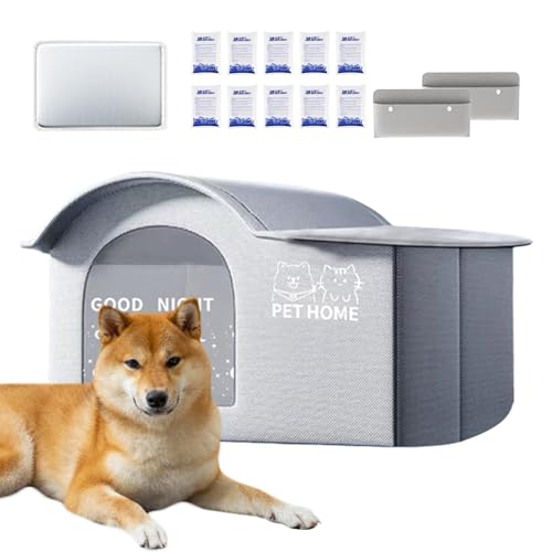 Doghouse Outdoor para perros grandes – Casa de refrigeración para perros | Refugios para perros para exteriores | Amplio refugio de refrigeración para gatos | Pantalla espaciosa portátil aislada para