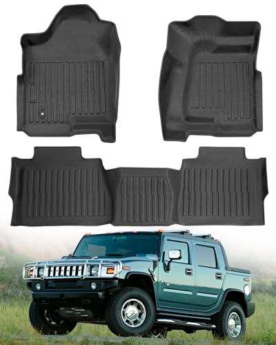 BAMACAR for Hummer H2 Floor Mats 2003-2009 1st & 2nd Row All Weather Weatherproof TPE Rubber Floor Liners for H. 2 Hummer Accessories 2009 2008 2007 2006 2005 2004 2003 Carpet (3-Piece Set Black)