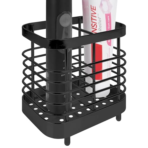 Linkidea Soporte para cepillo de dientes eléctrico, soporte de pasta de dientes de acero inoxidable, organizador de encimera de 2 ranuras compatible con Oral-B iO Series, Spinbrush Pro 7AM2M (negro)