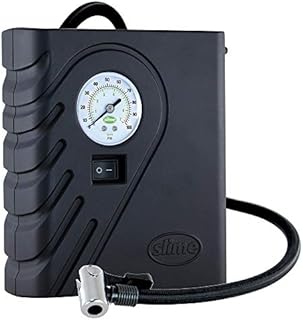 Slime 40060 Tire Inflator, Compact, Portable Car Air Compressor, Analog, Quick Connect Air Hose, Flat Tire Puncture Repair, 12V, 10 min inflation