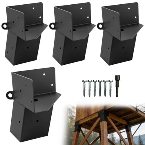 4 Pcs Deer Stand Brackets 4x4, Heavy Duty Deer Blind Brackets, Outdoor Angle Bracket for Outdoor Hunting Platforms, Lookouts, Shooting Platform, Tree Houses,Observation Decks (Black)