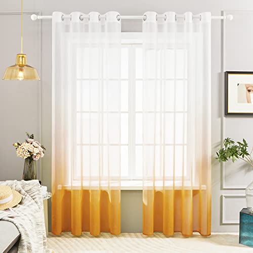 Deconovo Cortinas Infantiles, Habitacion Juvenil, Tanslucidas Visillo, con Ojales, 140x260 cm(Ancho x Alto), Naranja, 2 Piezas