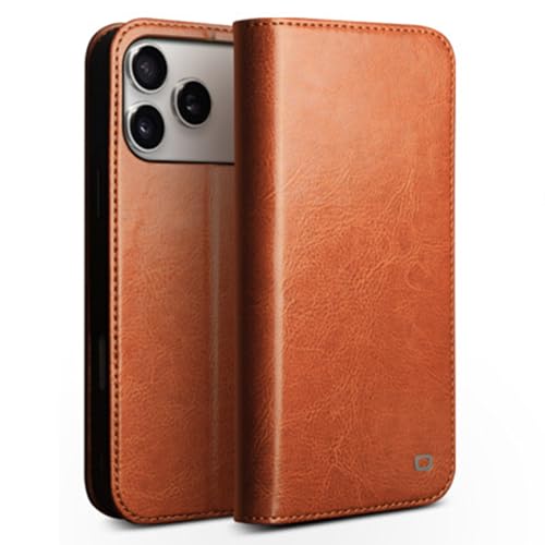 Étui en cuir véritable pour iPhone 17 avec fentes cartes orange et TPU