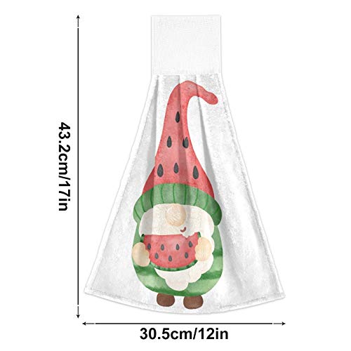 Fairy Gnome Watermelon Kitchen Hand Towels Summer Fruit Hanging Towel Dishcloths With Loop 2Pcs, Soft Super Absorbent Fingertip Towel For Bathroom Washroom Guestroom Hotel 12X17 In #TOP1