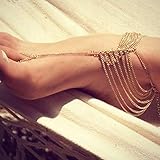 Dreamyn Foot Chain Tassel Anklets Layered Toe Ring Anklet Bracelets Silver Barefoot Sandal Foot...