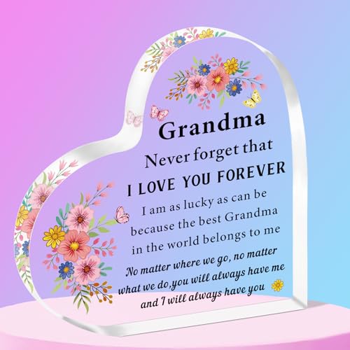 Image of SMARGO Heart-Shaped Acrylic Plaque Grandma Gifts from Granddaughter Grandson Best Gran Gifts for Grandma Birthday Christmas Mother's Day Home Decor