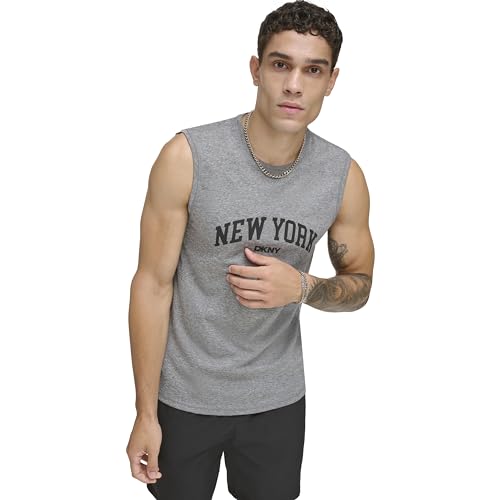 DKNY Men's Sleeveless Quick Dry 40+ Protection UPF Active Top, Grey Heather, Medium