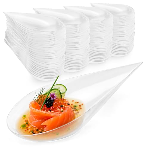 Majillux 100 Cuillère Amuse Bouche Transparente Modèle Goutte - Verrine Cuillère Apéritif pour Buffet et Cocktail