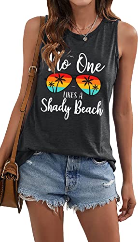 No One Likes A Shady Beach Tank Tops Women Summer Beach Loose Tanks Sleeveless Graphic Hawaiian Vacation Shirts Grey #TOP3