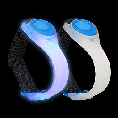 Relaxdays Brazalete LED, Pack de 2, Pulsera Luz para Running, Reflectante de Seguridad para Correr, Polister-PVC, Azul