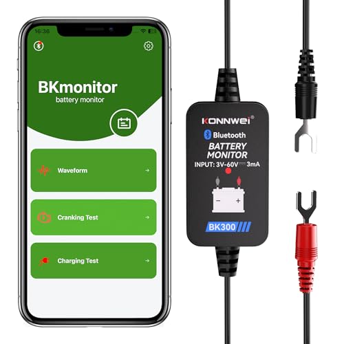 KONNWEI Battery Monitor Bluetooth 12V 24V 48V 6V, Car Battery Tester with Cranking/Charging/Voltage Test for Lithium Battery, Waveform Live Data, Suitable for RV/Car/Motorcycle/Truck/Boat