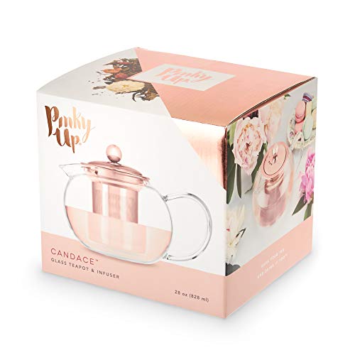 Pinky Up Candace Glass Teapot With Rose Gold Lid - Tea Glass Pot With Stainless Steel Removable Infuser And Tea Kettle For Loose Tea, 28 Oz Iridescent #TOP5