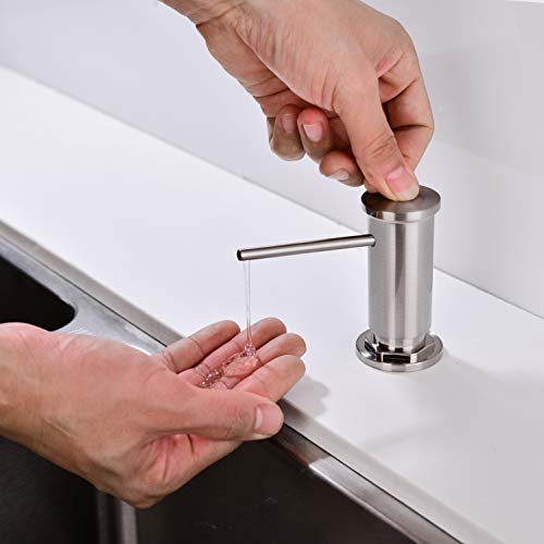 Pirooso Kitchen Sink Soap Dispenser, Solid Brass Pump With 320Ml(11Oz) Pet Bottle, Refill From The Top, Bulit In Kitchen Sink Soap Dispenser, Brushed Nickel #TOP2