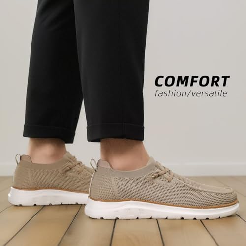 Image of Mens Boat Loafers Slip-on Casual Mesh Walking Shoes Business Oxfords Sneakers Work Lightweight Comfortable Soft Sole Khaki
