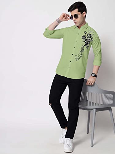 Image of Zombom Men's Regular Fit Cotton Blend Printed Spread Collar Full Sleeve Casual Shirt