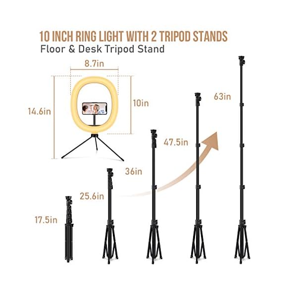 Tiikiy Ringleuchte Stativ mit Ferbedienung, 10'' LED Selfie Ringlicht mit Handyhalter, Tischringlicht mit 3 Farben & 10… – Bild 5