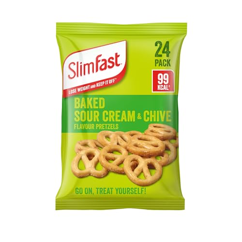 SlimFast Sour Cream Pretzel Snack Bag, Crunchy, Tasty Low Calorie Snack, 24 x 23 g Multipack