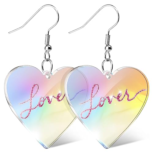 Pink Heart Dangle Earrings for Women Lover Arylic TS Lover Heart Shaped Earrings (A)