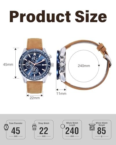Watches for Men Leather Band Chronograph Mens Watches 30M Waterproof Big Face Analog Quartz Date Watch Work Sport Casual Classical Fashion Designer Dress Wrist Watches Elegant Gift for Men - Image 6