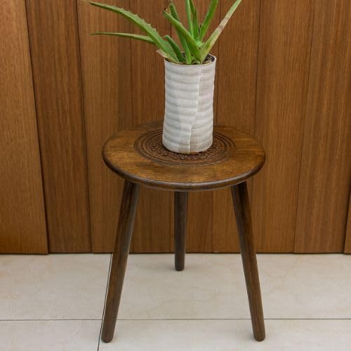 Image of Wooden Three Legs Round Coffee Table and Side Table with Pillars for Plant Holder Natural Plants, Books, and Magazines in Compact Spaces (Bronze N)