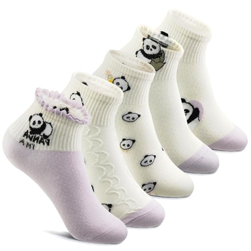 MESU Ankle Socks for Womens 5 Pairs Cute No Show Low Cut Socks Purple Panda