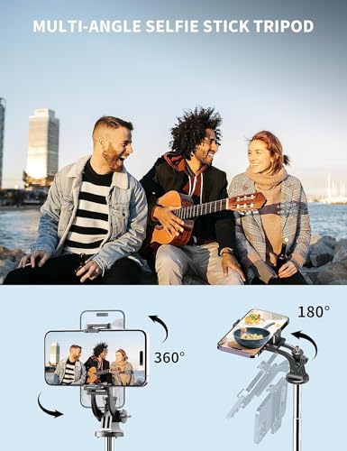 Image of Bouncefit R1L Extra Long Extendable Selfie Stick with Wireless Bluetooth Remote and Tripod Stand, Rechargable LED Light, Compatible with iPhone /OnePlus /Samsung /Oppo /Vivo /Xiaomi and All Phones (180Cm)