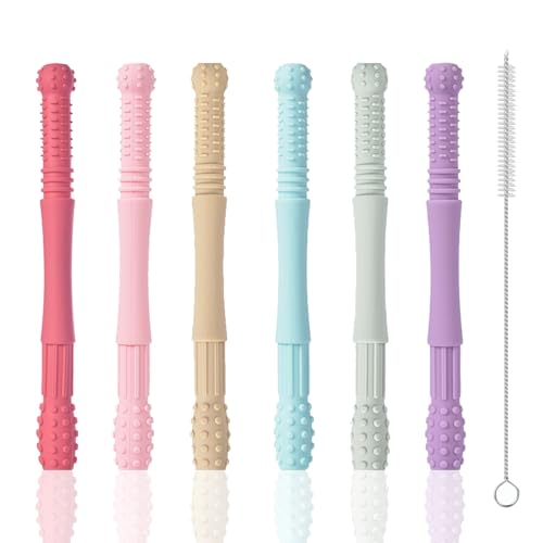 FITULABO Mordedor Silicona Bebé, 5pcs Tubos Dentición Huecos | Juguete Sensorial Suave para Morder y Aliviar Ansiedad 0-12M