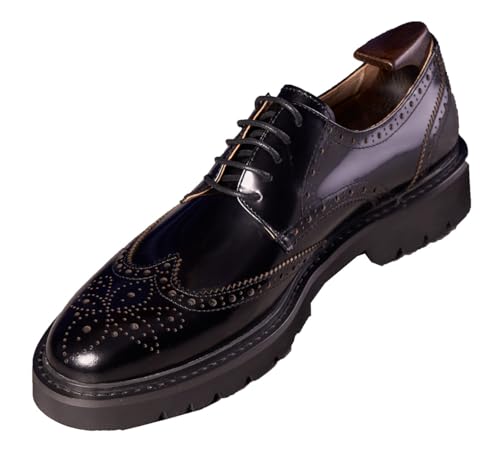 Santimon Men's Oxfords Black Formal Dress Leather Handmade Unique Square Toe Brogues Oxford Derby Shoes Casual Business Shoes for Men