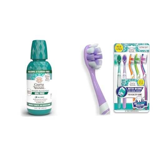 GuruNanda Oral Rinse Mouthwash (16 Oz) & Butter on Gums Toothbrush (8 Ct) - Alcohol-Free, 7 Essential Oils, Extra Soft for Sensitive Gums image 2