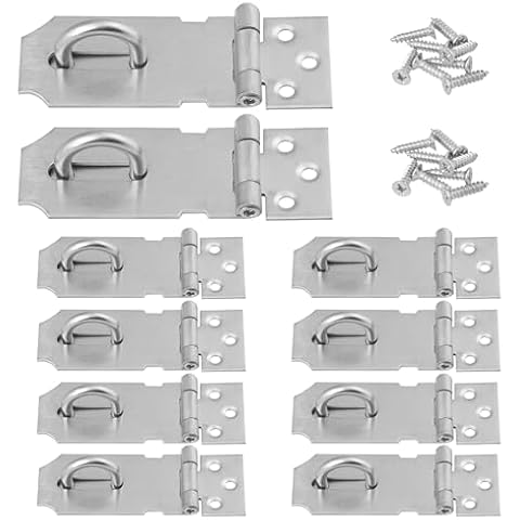10 PCS 3 inch Door Lock Hasp Latch, 304 Stainless Steel Thicken Safety Padlock and Latch for Door Sheds Closets Lockers, Brushed Steel Door Latch Lock for Window, Cabinet, Shed, and More! by GENHAKON Cover