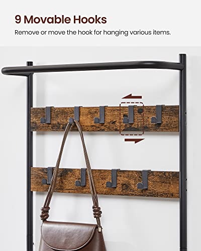Vasagle Hall Tree With Bench And Shoe Storage, Entryway Bench With Coat Rack Stand And Shoe Rack, 9 Removable Hooks, Top Bar, Fabric Shelves, Industrial, Rustic Brown And Black Uhsr411B01 #TOP7
