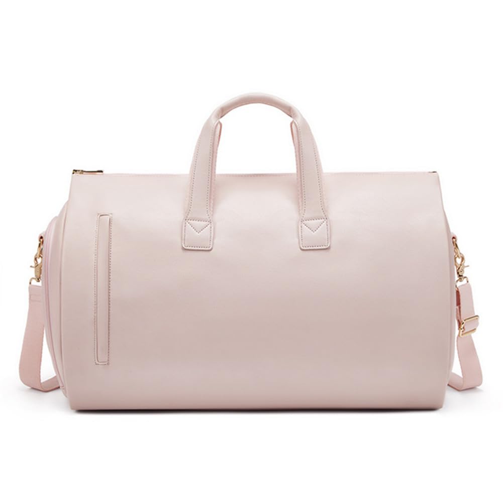 Hixingo PU Bolsa Portatrajes Funda de Viaje,Portatrajes Plegable para Viajes 2 en 1 Maleta Colgante Bolsa de Traje para Hombres Mujeres Bolsa Portatrajes Convertible en Maleta (Rosa,50x28x30cm)