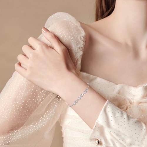 SISGEM 10k White Gold Three Infinity Bracelet for Women, 10 kt Gold Created Moissanite Love Wrist Jewelry Gifts for Wife, Present for Her, 6.2-7.8 Inches3