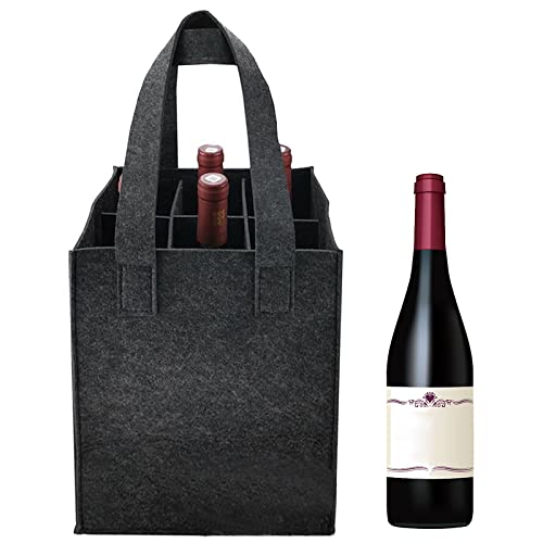 Sac à Vin en Feutre 6 Compartiments Amovible Sac de Bouteille en Feutre Vin Sac Cadeau en Feutre Porte-bouteille en Feutre avec Poignée pour Pique Nique Voyage Réutilisable Lavable Gris Cover