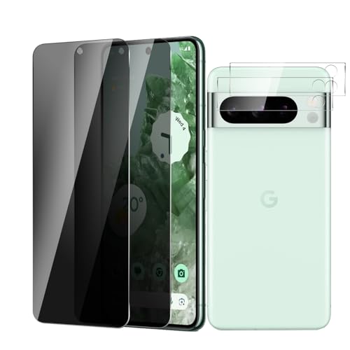 BIESHKJ 2 Pack For Google Pixel 8 Pro Privacy Screen Protector + 2 Pack Camera Lens Protector, 9H Hardness Anti-Spy Tempered Glass, Scratch-Resistant (Google Pixel 8 Pro)