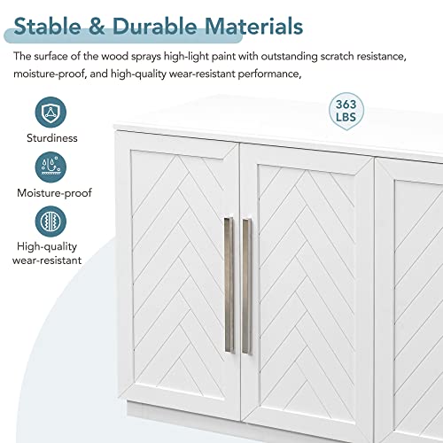 Storage Cabinet, Sideboard With 4 Doors Large Storage Space Buffet Cabinet With Adjustable Shelves And Silver Handles For Kitchen/Dining Room/Living Room, White #TOP4