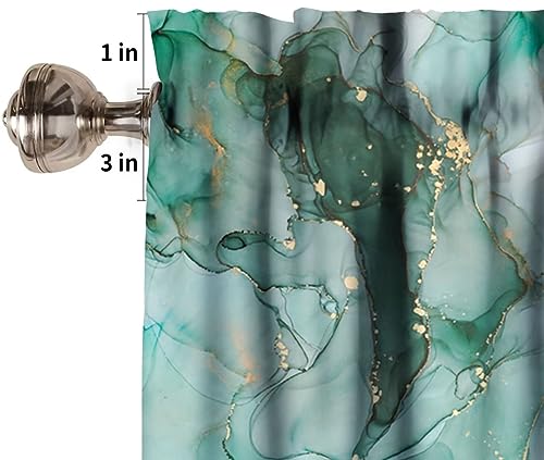 Image of Green Marble Window Valance Curtain, Grey White Abstract Modern Luxury Ink Texture Gold Veins Unique Ombre Window Valances Treatments for Kitchen Living Room Cafe Decor 54'x18', 1 Panel
