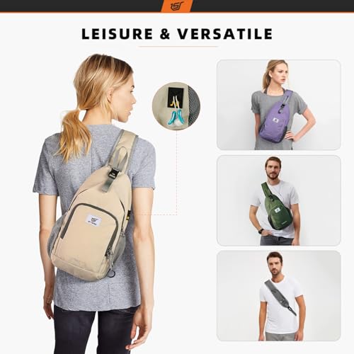 Image of SKYSPER Sling Bag RFID Crossbody Sling Backpack Cross Body Shoulder Bag Travel Hiking Daypack for Women Men(Beige)